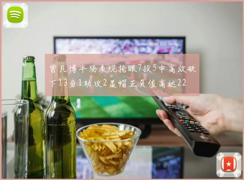 曾凡博半场表现抢眼7投5中高效砍下13分1助攻2盖帽正负值高达22