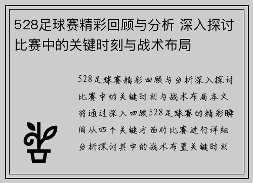 528足球赛精彩回顾与分析 深入探讨比赛中的关键时刻与战术布局